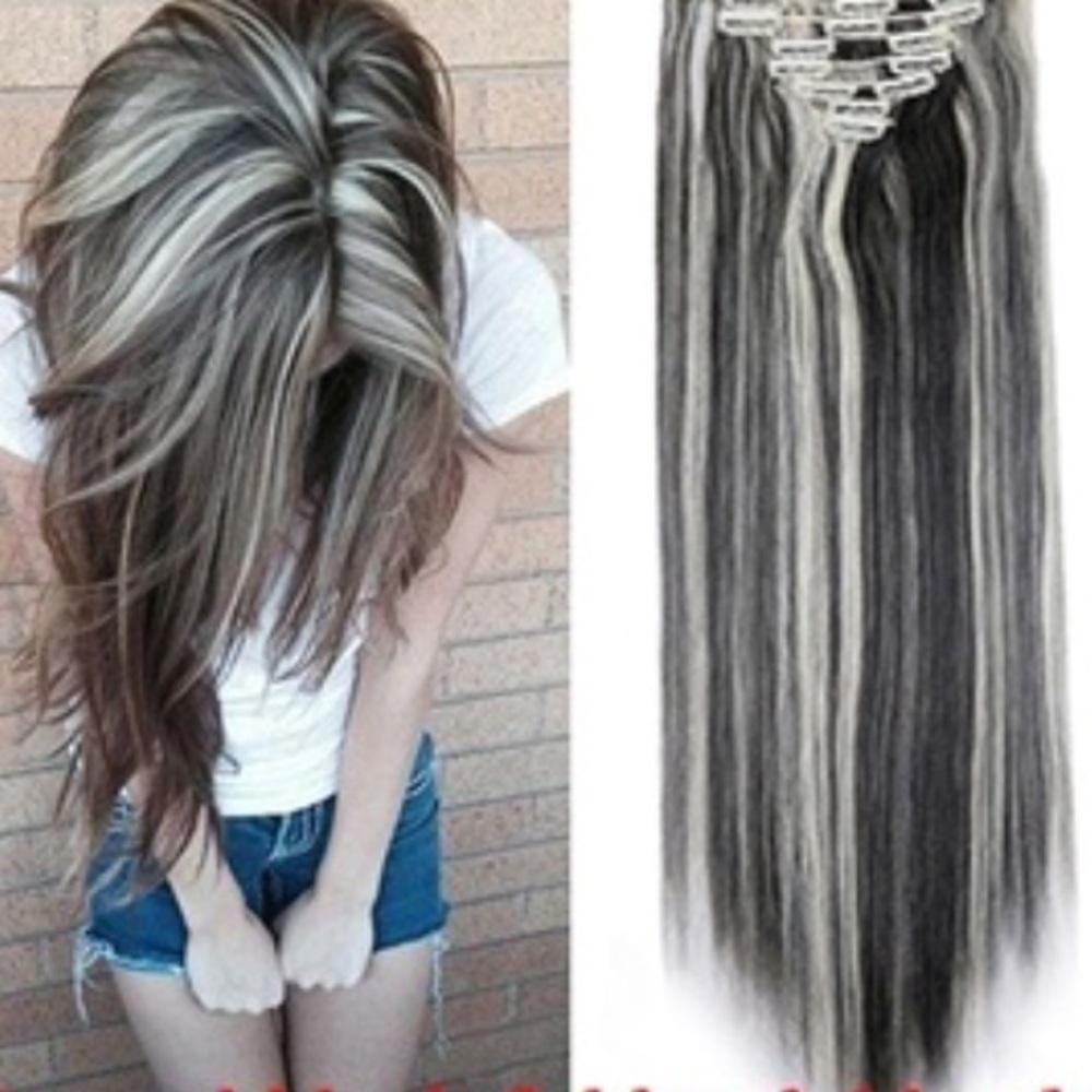 24” Curly Black and Blonde Clip In Extensions